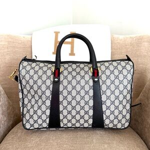 Authentic Gucci GG Supreme coated canvas  Boston Bag Satchel navy grey canvas
